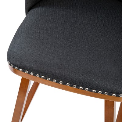 Set of 2 Charcoal Faux Linen Upholstered Counter Stools with Walnut Wood Frame