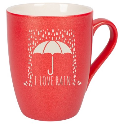 Elanze Designs I Love Rain 10 Ounce Ceramic Laser-Etched Engraved Drinkware Mug, Metallic Crimson Red