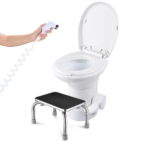 Yescom Porcelain Enamel RV Toilet Gravity Flush w/ Steel Step Stool - 1 of 4