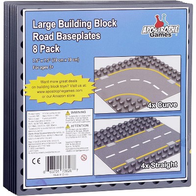 Large Gray Plastic Building Block Road Baseplates Set - 8 Pieces