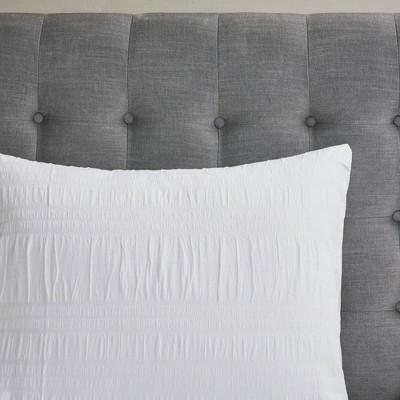 Nicolette White Cotton Seersucker Queen Duvet Cover Set