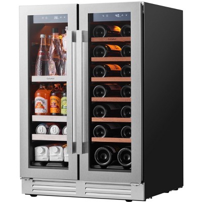 Ca'Lefort 24" dual-zone wine/beverage fridge, holds 60 cans/20 bottles, glass door, 3 LED lights, adjustable shelves, 4.1 cu.ft