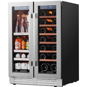 Ca'Lefort 24" dual-zone wine/beverage fridge, holds 60 cans/20 bottles, glass door, 3 LED lights, adjustable shelves, 4.1 cu.ft - 1 of 4