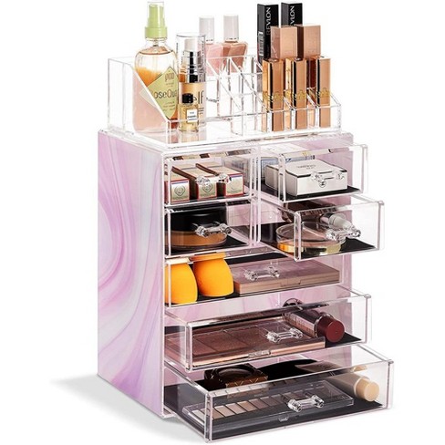 Casafield Makeup Cosmetic Organizer & Jewelry Storage Display Case, Clear  Acrylic Stackable Storage Drawer Set : Target