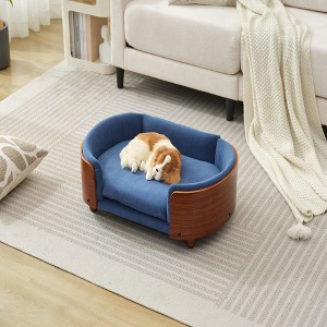 SEVOBAL Pet Beds Scandinavian Style Elevated Dog Sofa with Solid Wood Legs and Velvet Fabric for Small Breed Home Decor, Blue, 21.2"*17"*8.7" - 1 of 4