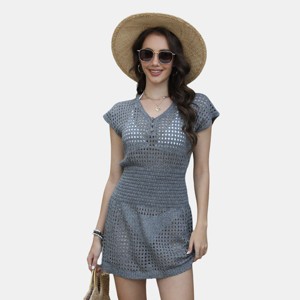 Women's Crochet Knit Cutout V-Neck Mini Cover-Up Dress - Cupshe - 1 of 4