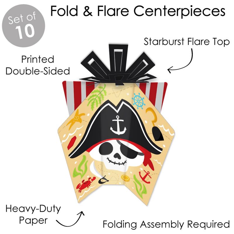 Big Dot of Happiness Pirate Ship Adventures - Table Decorations - Skull Birthday Party Fold and Flare Centerpieces - 10 Count, 5 of 8