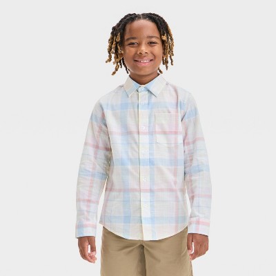 Boys' Long Sleeve Plaid Flannel Button-Down Shirt - Cat & Jack™ Light Yellow/Pink