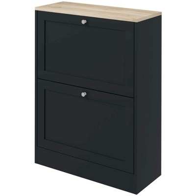 Munora Slim Shoe Storage Cabinet with 2 Flip Drawers & Adjustable Shelves for 12 Pairs, Black & Light Oak