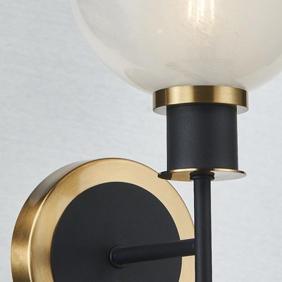 Black and Brushed Brass Dimmable Sconce with Glossy White Glass Shade