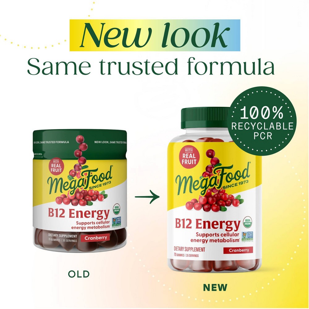 MegaFood Vitamin B12 Energy Methyl B12 Supports Cellular Energy Vegan Organic Gummies - 70ct