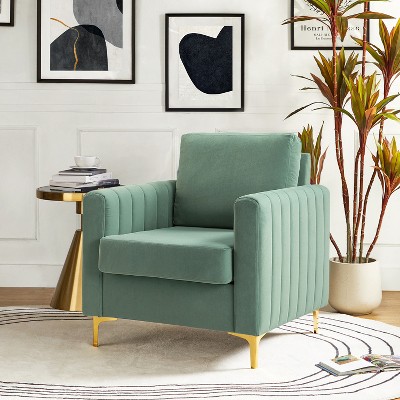 Iapygia Contemporary Tufted Wooden Upholstered Club Chair with Metal Legs  for Bedroom and Living Room Club Chair  | ARTFUL LIVING DESIGN