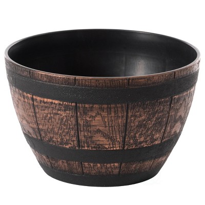 Small Brown Rustic Plastic Half Barrel Planter Bowl