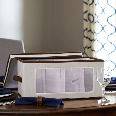 Beige Fabric Stackable Wine Glass Storage Box with Window