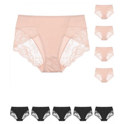 INSPIRE CHIC Women's Mid-Rise Solid Lace Trim Invisible Briefs 10 Packs