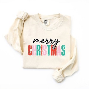Simply Sage Market Women's Merry Christmas Distressed Long Sleeve Garment Dyed Tee - 1 of 2