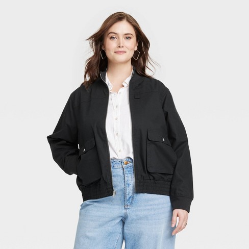 Women's Distressed Faux Leather Bomber Jacket - Wild Fable Black