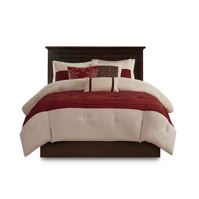 King Red Microfiber 7-Piece Striped Comforter Set