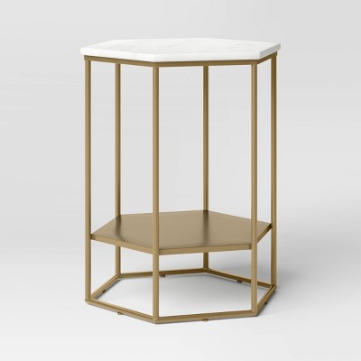 Geometric Luxe Hex Accent Table: White Stone Top, No Assembly - Threshold™