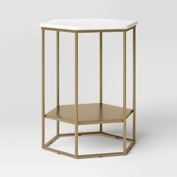 Geometric Luxe Hex Accent Table Brushed Brass Finish - Threshold™