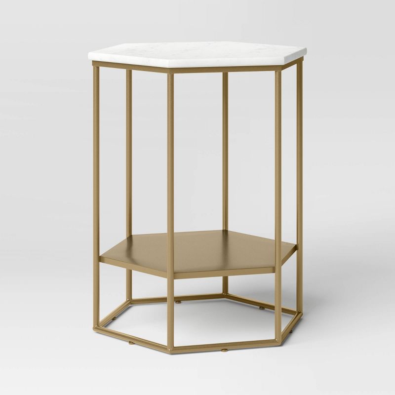 Geometric Luxe Hex Side Table Brushed Brass