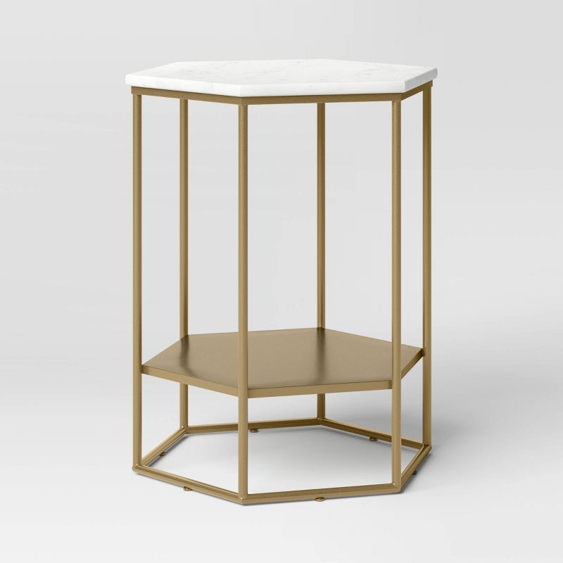 Geometric Luxe Hex Accent Table Brushed Brass Finish - Threshold&#8482;, 1 of 8