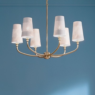 Adeena 26.75" Brushed Brass Traditional 6-Light Chandelier with White Shades