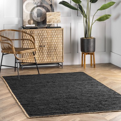 Handmade Black Leather Flatweave 8' x 10' Area Rug