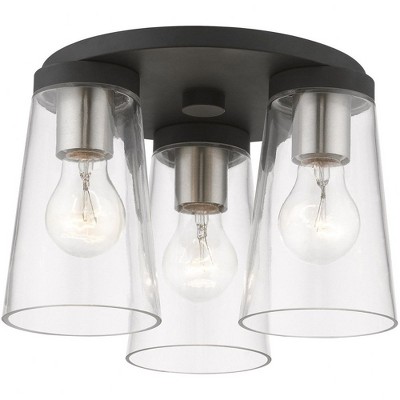 Cityview Black and Brushed Nickel 3-Light Flush Mount with Clear Glass