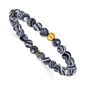 Chisel Stainless Steel Yellow IP-plated 6mm Black Line Agate Beaded 6.25" Stretch Bracelet - 1 of 4