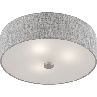 Dakota 15" Brushed Nickel & Shiny White Drum Semi-Flush Mount