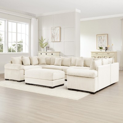 Oversized Modular Corduroy Sectional Sofa with Extra-Wide Armrests, Convertible 6-Seat Cloud Couch for Living Room or Bedroom-The Pop Home