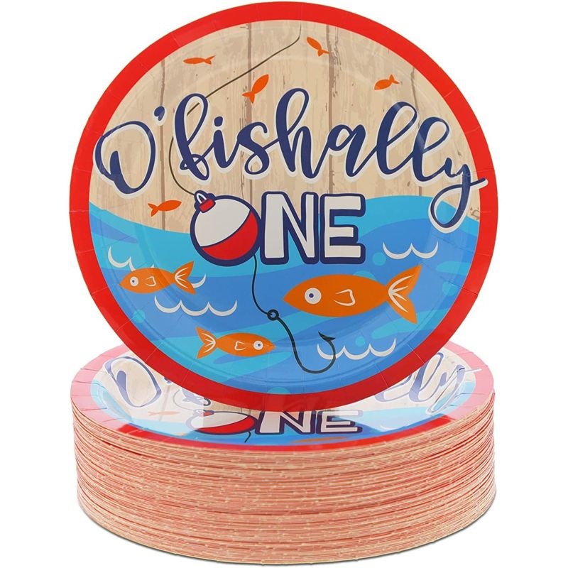 Blue Panda 80 Pack O’fishally One Disposable Paper Plate Plates for 1st Birthday Party, 9", 1 of 4
