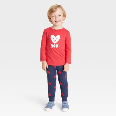 Toddler Boys' Valentine's Day 'Heart You' Long Sleeve T-Shirt and Fleece Jogger Pants Set - Cat & Jack™ Red