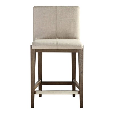 Klemens 26" Walnut Wood and Linen Counter Stool