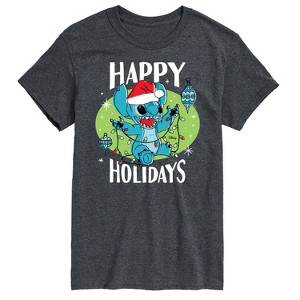 Men's - Lilo and Stitch - Happy Holidays Christmas Short Sleeve Graphic T-Shirt - 1 of 4
