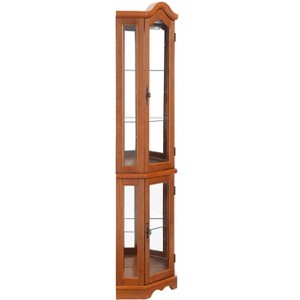 Gulches Lighted  White Corner Curio Cabinet - Tempered Glass Doors & Adjustable Shelves, Carved Handles for Living Room & Bedroom - 1 of 4