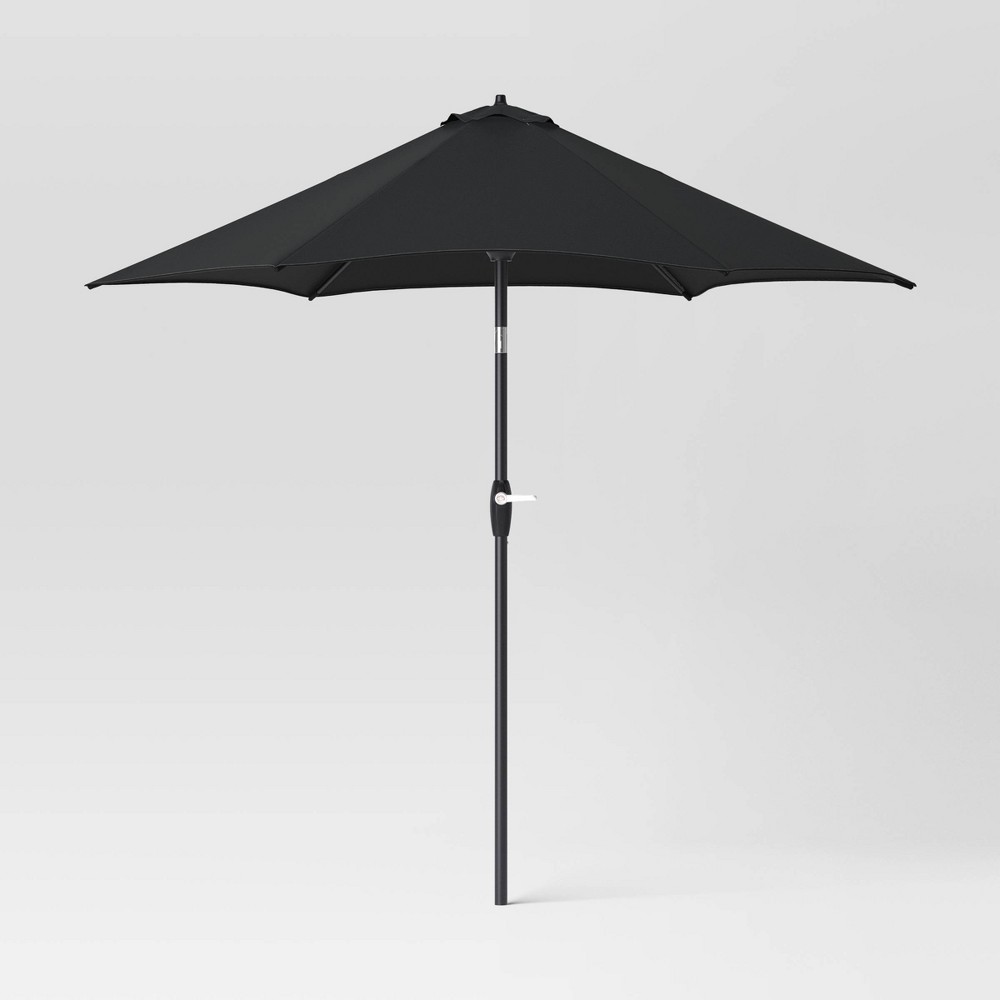 9' Round Outdoor Patio Market Umbrella Black with Black Pole - Room Essentials™
