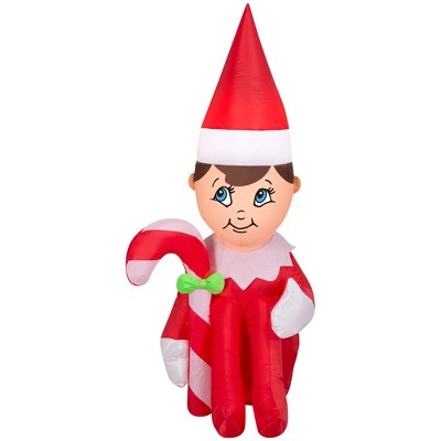 Gemmy Christmas Airblown Inflatable Elf on the Shelf Hugging Candy Cane EOTS, 3.5 ft Tall, Multi