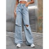 Women¡¯s Ripped Jeans High Waisted Distressed Baggy Straight Wide Leg Pants - 2 of 4