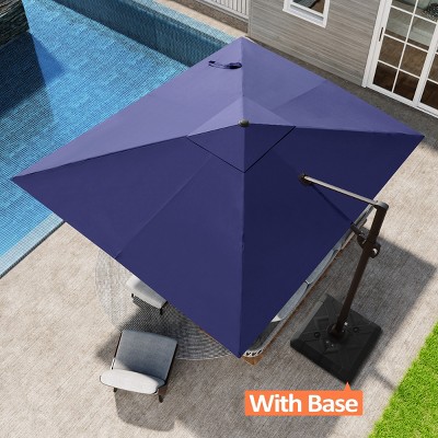 Pellebant 9x10.5FT Cantilever Umbrella Outdoor 360 Degree Rotation Offset Umbrella 6 Heights Adjustable with Base