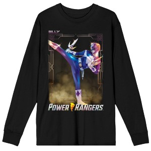 Power Rangers Billy The Blue Ranger Crew Neck Long Sleeve Black Adult Tee - 1 of 3