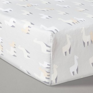 Fitted Crib Sheet Llamas - Cloud Island Gray/White, White Gray