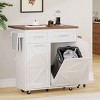 Farmhouse Kitchen Island with Drop Leaf, Kitchen Island with Removable Side Shelf and Trash Bin Cabinet, MDF Frame Kitchen Island-Coolbibila - 2 of 4