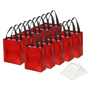 Unique Bargains Reusable Non-Woven Metallic Shiny Finish Gift Goodie Bags 12 Pcs - 1 of 4