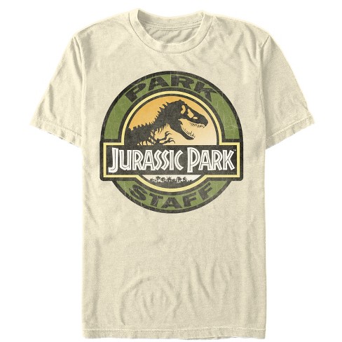 Men s Jurassic Park The Park Staff Badge With T Rex T Shirt Cream 2X Large