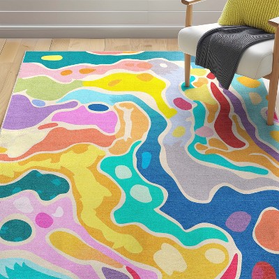 Vibrant Multicolor Abstract Synthetic 5' x 7' Area Rug