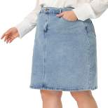 Agnes Orinda Women's Plus Size Denim Classic Slash Pocket Elastic Waist Pencil Back Slit Jeans Skirts