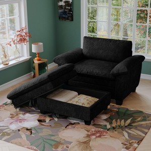 GDFStudio Kennan Modern  51" Chenille Upholstered Oversize Chair and Storage Ottoman Set - 1 of 4