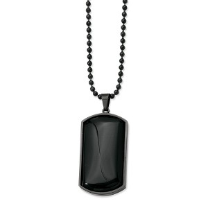 Black Bow Jewelry Black Plated Stainless Steel and Black Agate Dog Tag Necklace 30 Inch - 1 of 4
